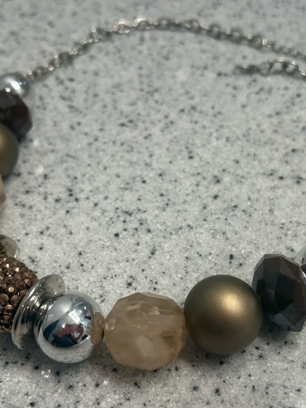 Women’s Beaded Statement Necklace with Gold and Silver Beads